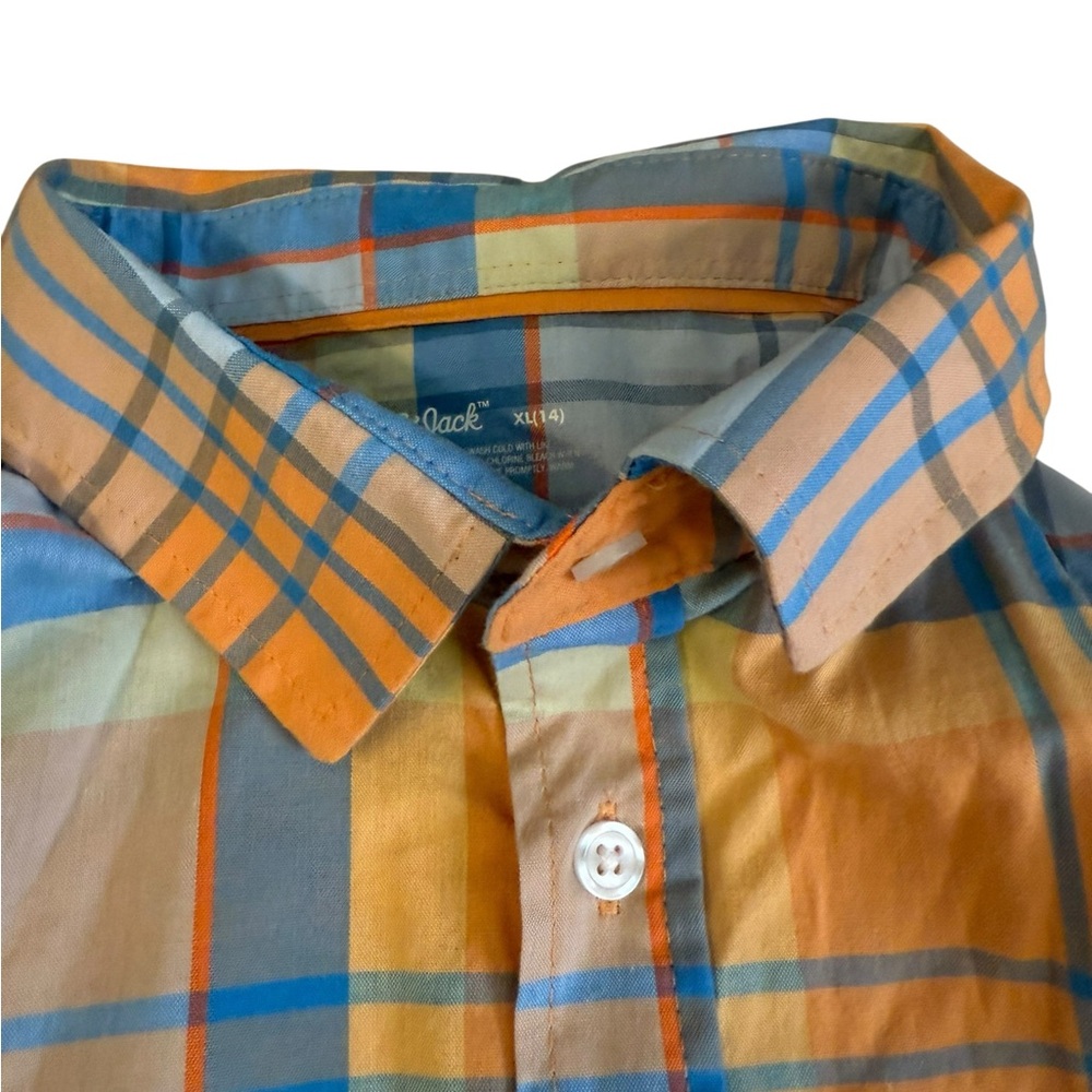 Plaid Button-Up Shirt in Orange and Blue - Picture 2 of 5